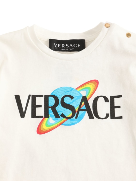Versace: Logo print cotton jersey t-shirt - kids-girls_1 | Luisa Via Roma