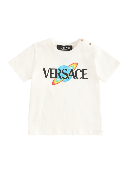 Versace: Logo print cotton jersey t-shirt - kids-boys_0 | Luisa Via Roma