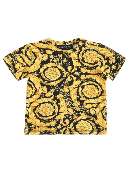 Versace: Barocco print cotton jersey t-shirt - Black/Gold - kids-boys_0 | Luisa Via Roma
