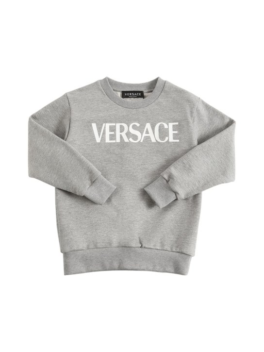 Versace: Sudadera de algodón con logo estampado - Gris - kids-girls_0 | Luisa Via Roma