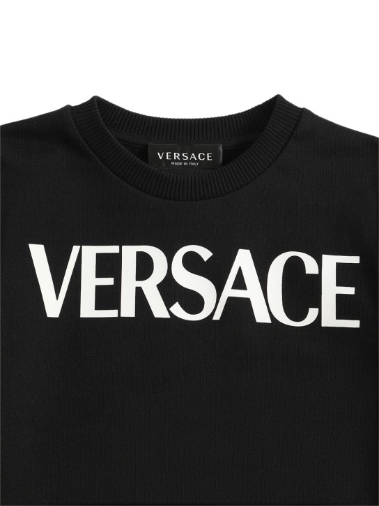 Versace: Logo印花棉质卫衣 - 黑色 - kids-boys_1 | Luisa Via Roma