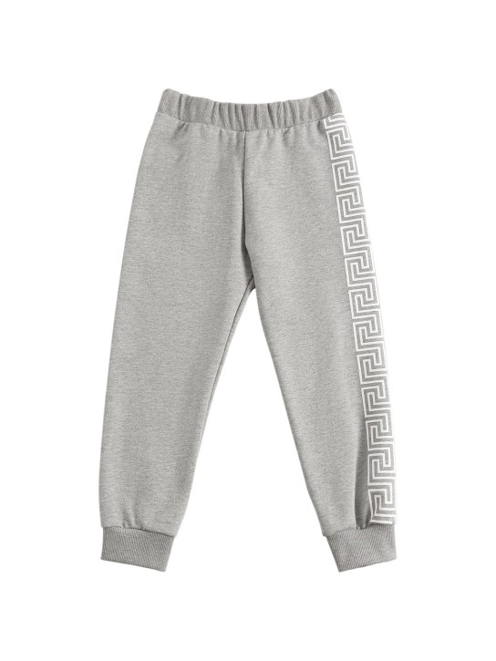 Versace: Greca print cotton sweatpants - Grey - kids-boys_0 | Luisa Via Roma