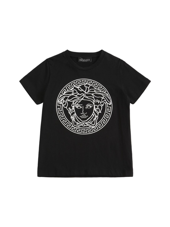 Versace: Camiseta de jersey de algodón con logo - Negro - kids-boys_0 | Luisa Via Roma