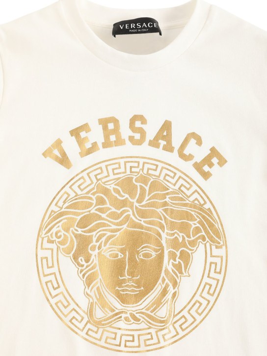 Versace: T-shirt en jersey de coton à imprimé logo - Blanc - kids-girls_1 | Luisa Via Roma