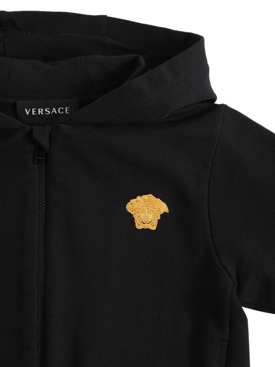 Versace: Sudadera de algodón con capucha y cremallera - Negro - kids-boys_1 | Luisa Via Roma