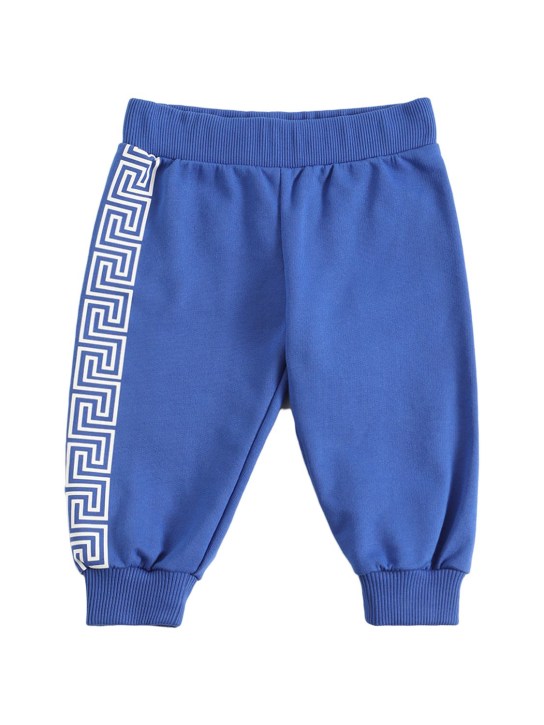 Versace: Greca print cotton sweatpants - Blue - kids-boys_0 | Luisa Via Roma