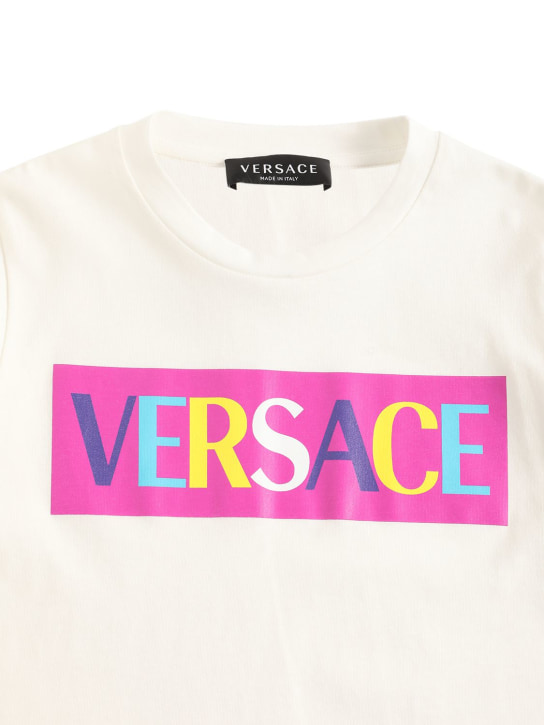 Versace: Logo print cotton jersey t-shirt - Beyaz - kids-girls_1 | Luisa Via Roma