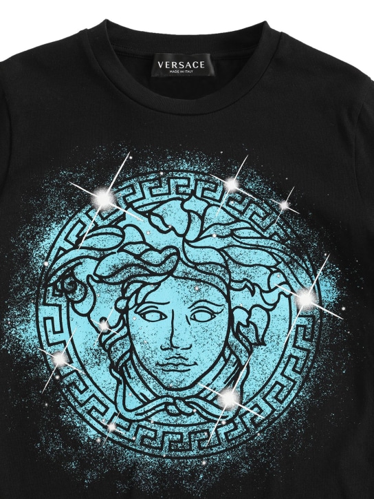 Versace: T-Shirt aus Baumwolljersey mit Logodruck - Schwarz - kids-girls_1 | Luisa Via Roma