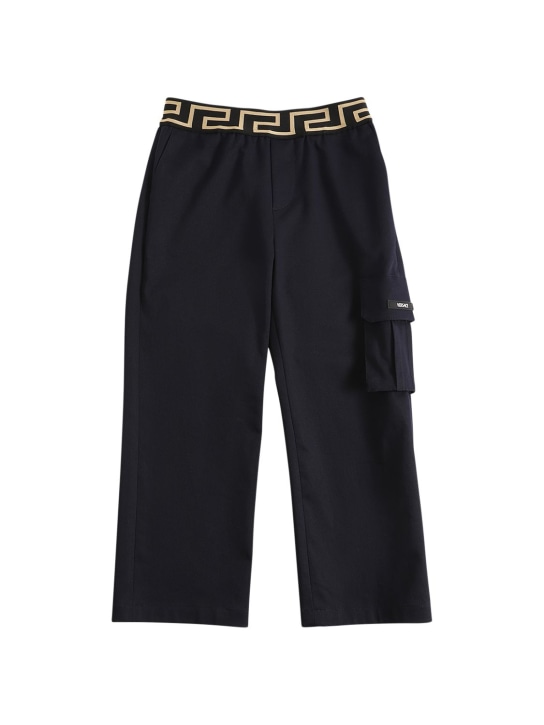 Versace: Greca cotton gabardine cargo pants - Navy - kids-boys_0 | Luisa Via Roma