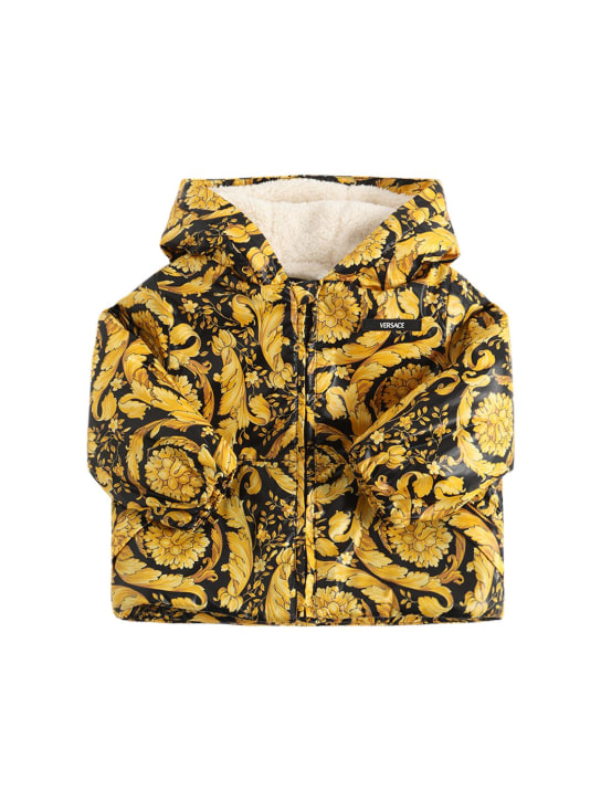Versace: Barocco print padded nylon jacket - Black/Gold - kids-girls_0 | Luisa Via Roma