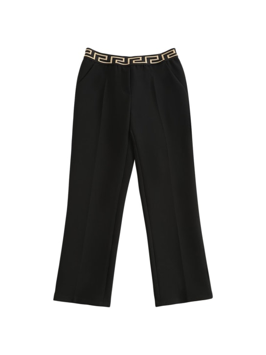 Versace: Pantalones de cady stretch con cenefa griega - Negro - kids-girls_0 | Luisa Via Roma