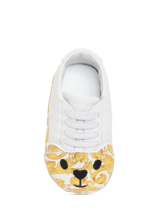Versace: Bear & Barocco print pre-walker sneakers - White/Gold - kids-boys_1 | Luisa Via Roma