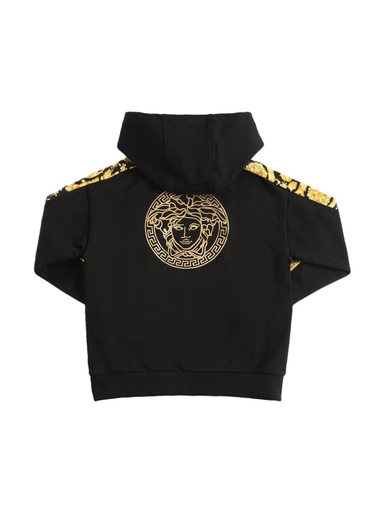 Versace: Barocco print cotton hoodie - Black/Gold - kids-boys_1 | Luisa Via Roma
