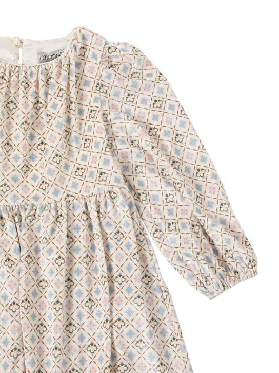 Simonetta: Printed velvet dress - Fil dişi rengi/Mavi - kids-girls_1 | Luisa Via Roma