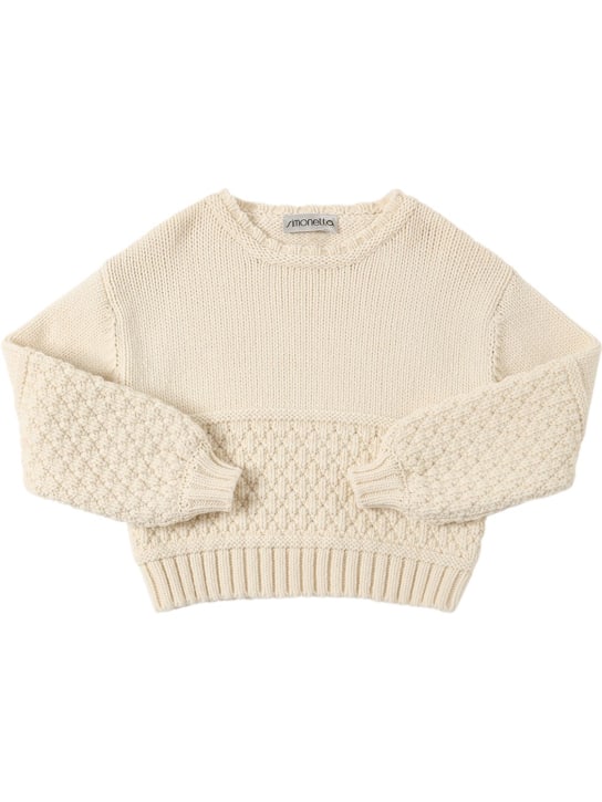 Simonetta: Wool blend cable knit sweater - Ivory - kids-girls_0 | Luisa Via Roma