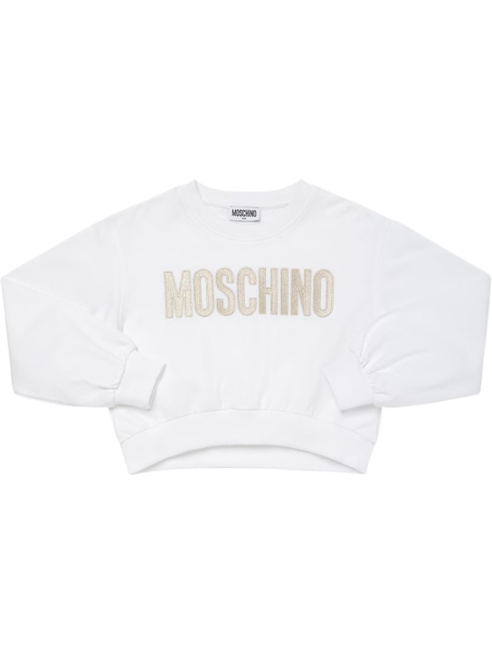 Moschino: Felpa cropped in cotone con logo - Bianco - kids-girls_0 | Luisa Via Roma