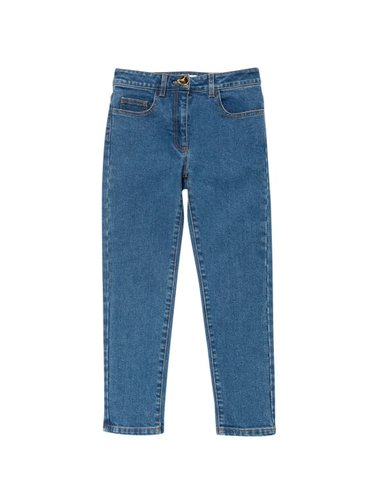 Moschino: Jeans de denim de algodón bordados - Denim - kids-girls_0 | Luisa Via Roma