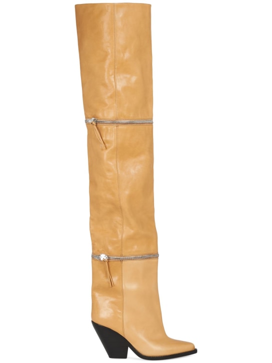 Isabel Marant: 95mm Lelodie leather over the knee boots - Camel - women_0 | Luisa Via Roma