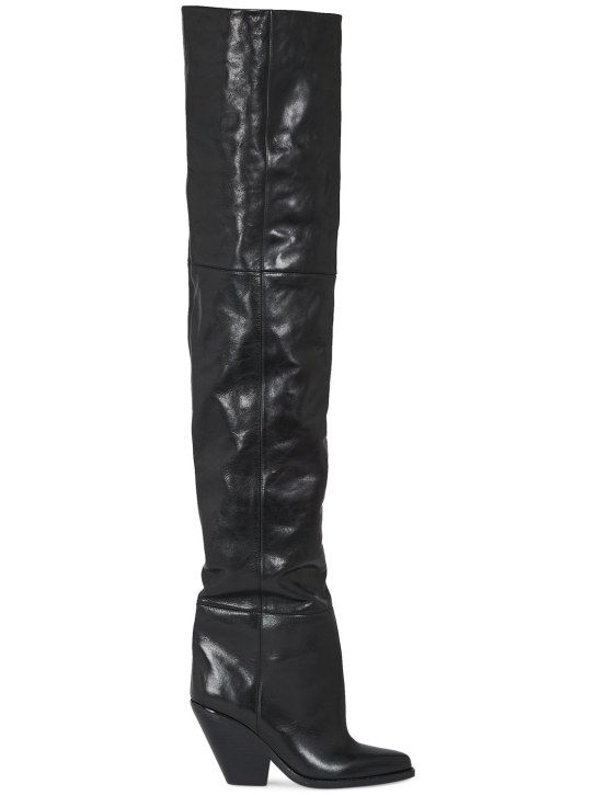 Isabel Marant: 95mm Lalex leather over-the-knee boots - Siyah - women_0 | Luisa Via Roma