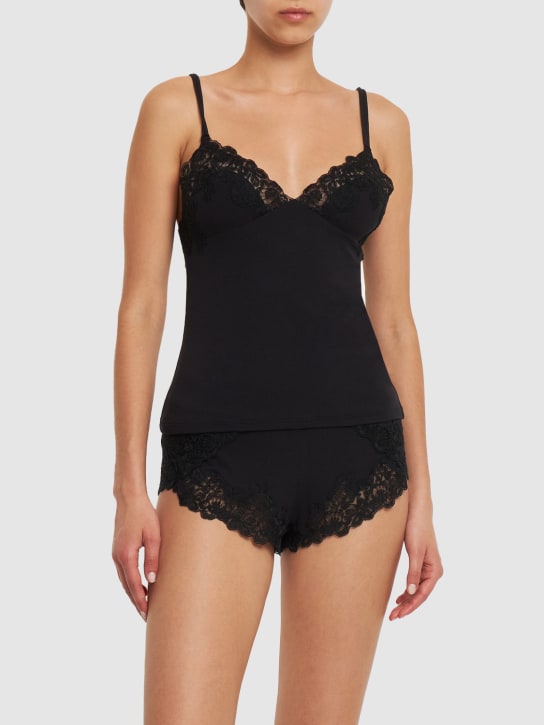 La Perla: Angel kiss viscose blend shorts w/ lace - Black - women_1 | Luisa Via Roma