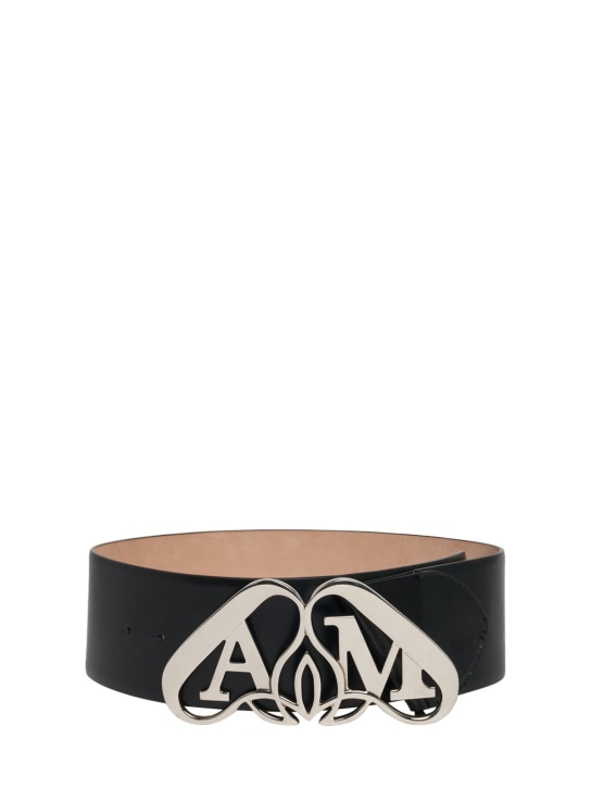 Alexander McQueen: Logo leather belt - Siyah - men_0 | Luisa Via Roma