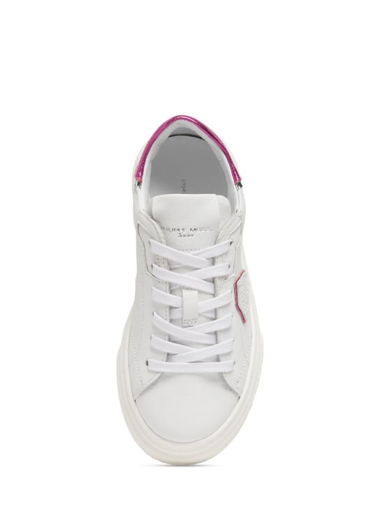PHILIPPE MODEL: Temple leather lace-up sneakers - White/Fuchsia - kids-girls_1 | Luisa Via Roma