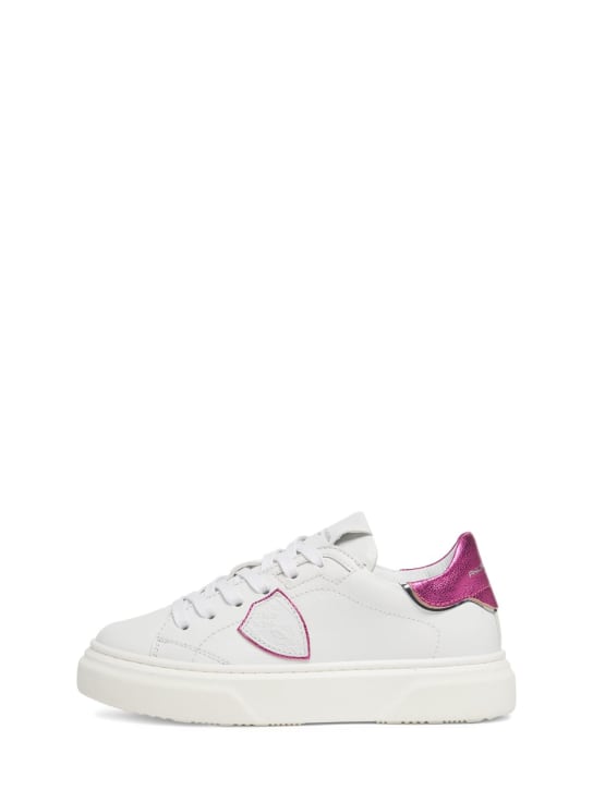PHILIPPE MODEL: Temple leather lace-up sneakers - White/Fuchsia - kids-girls_0 | Luisa Via Roma