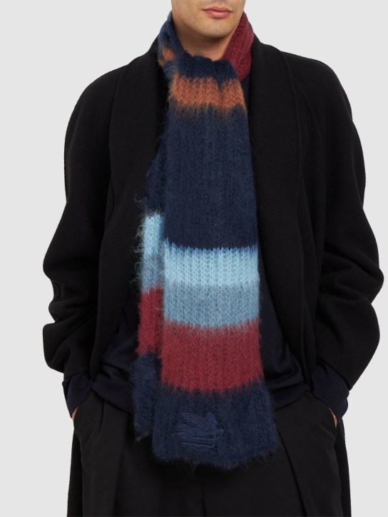 Etro: Mohair blend scarf - Blue/Multi - men_1 | Luisa Via Roma
