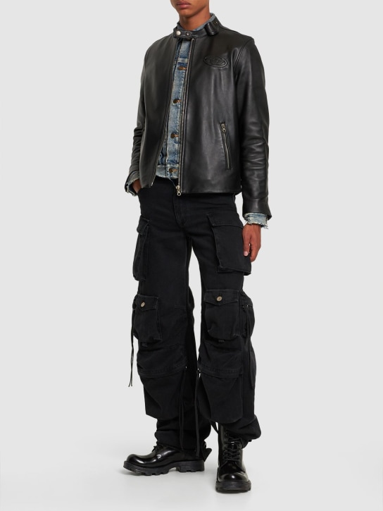 Diesel: Oval-D debossed leather biker jacket - men_1 | Luisa Via Roma