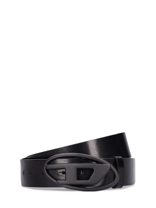 Diesel: 3.9cm Oval-D leather belt - Black - men_0 | Luisa Via Roma