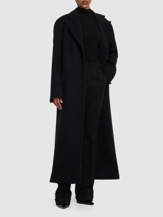 Gauchere: 单排扣羊毛斜纹长款大衣 - 黑色 - women_1 | Luisa Via Roma