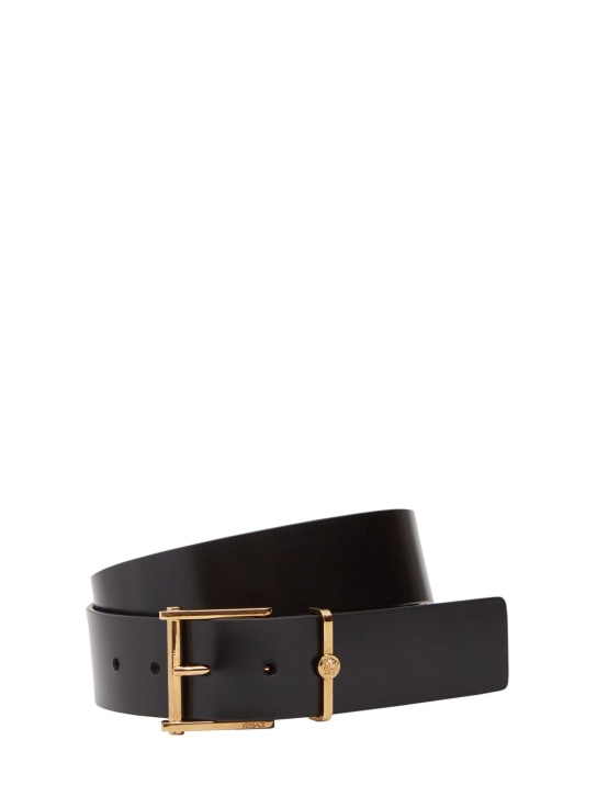 Versace: Cintura in pelle 4cm - Nero/Oro - men_0 | Luisa Via Roma