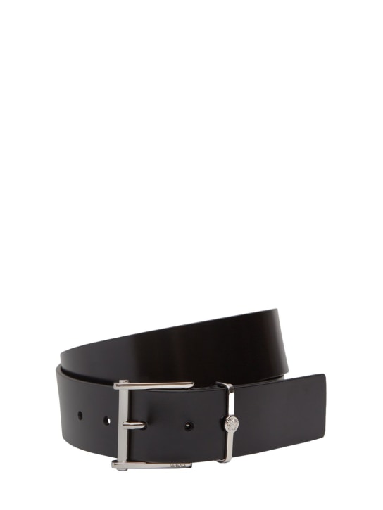Versace: 4cm Leather belt - Black/Silver - men_0 | Luisa Via Roma