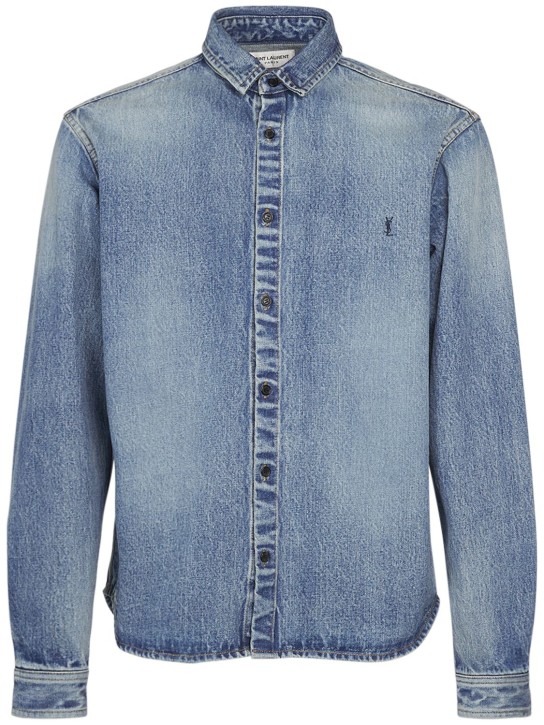 Saint Laurent: Camisa de denim de algodón - Azul - men_0 | Luisa Via Roma