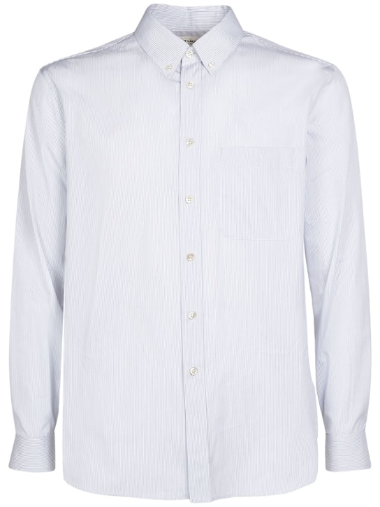 Saint Laurent: Embroidered striped cotton shirt - White/Blue - men_0 | Luisa Via Roma