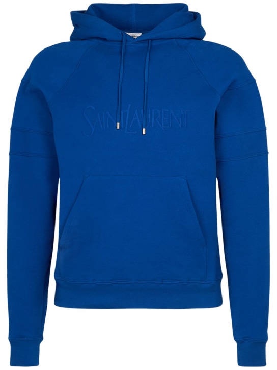 Saint Laurent: Large embroidered cotton hoodie - Mavi - men_0 | Luisa Via Roma