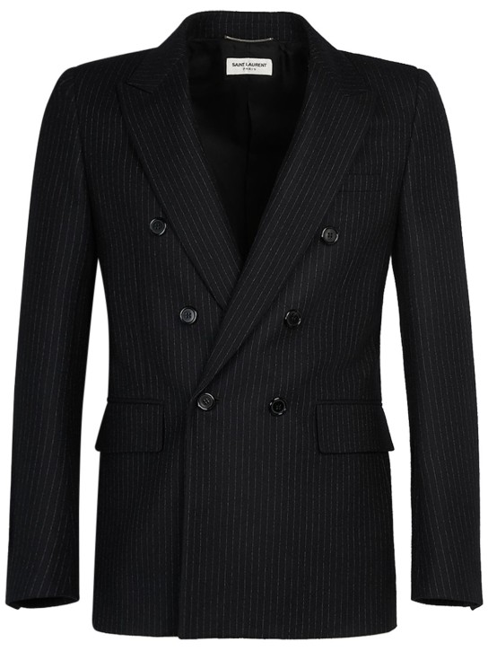 Saint Laurent: Double breast wool blend jacket - Black - men_0 | Luisa Via Roma