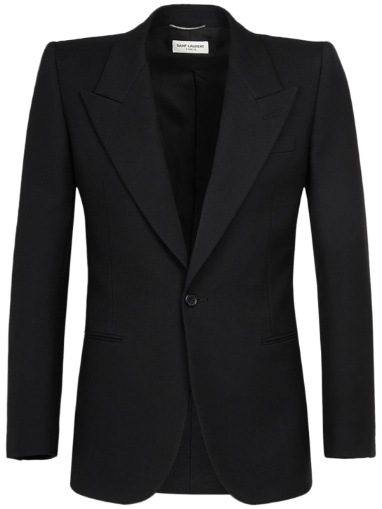 Saint Laurent: Gabardine wool blazer jacket - Black - men_0 | Luisa Via Roma