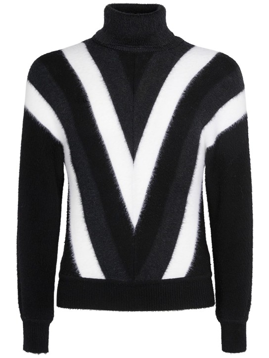 Saint Laurent: Brush wool turtleneck sweater - Black/White - men_0 | Luisa Via Roma