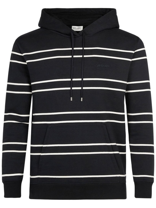 Saint Laurent: Maddox old school striped cotton hoodie - Siyah/Beyaz - men_0 | Luisa Via Roma