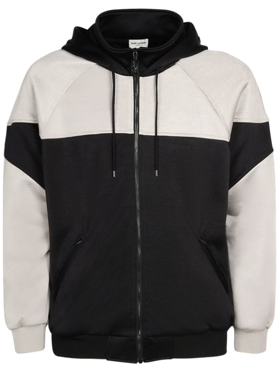 Saint Laurent: Cotton blend zip hoodie - Siyah/Beyaz - men_0 | Luisa Via Roma