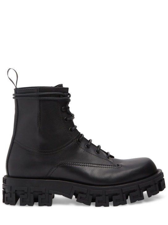 Versace: Leather combat boots - Siyah - men_0 | Luisa Via Roma