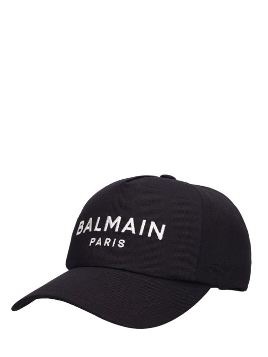 Balmain: Logo棉质棒球帽 - 黑色/白色 - men_1 | Luisa Via Roma