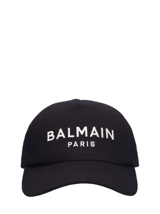 Balmain: Logo cotton baseball cap - Black/White - men_0 | Luisa Via Roma