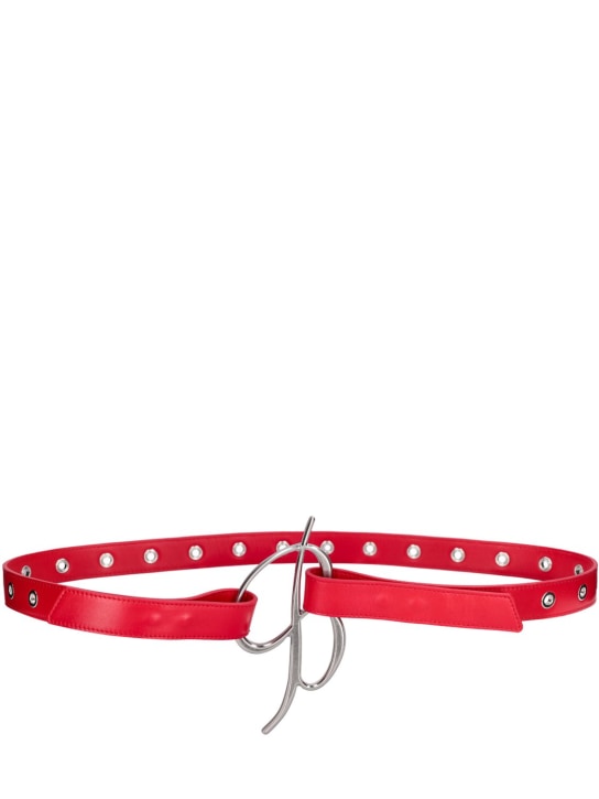 Blumarine: Cintura in pelle con logo - Rosso - women_0 | Luisa Via Roma