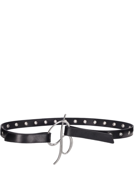 Blumarine: Cintura in pelle con logo - Nero - women_0 | Luisa Via Roma