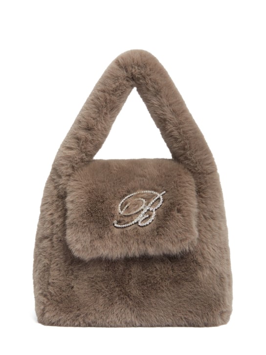 Blumarine: Faux fur top handle bag - Dark Olive - women_0 | Luisa Via Roma