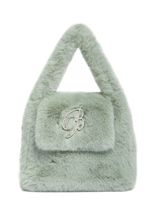 Blumarine: Faux fur top handle bag - Açık Yeşil - women_0 | Luisa Via Roma