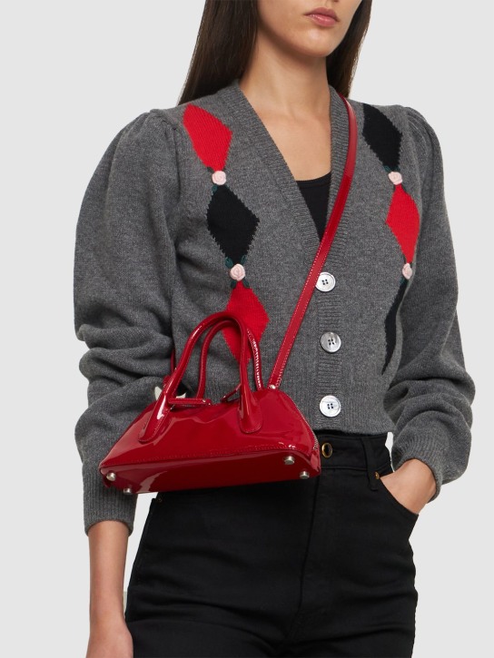 Blumarine: Mini Bugatti leather top handle bag - Kırmızı - women_1 | Luisa Via Roma