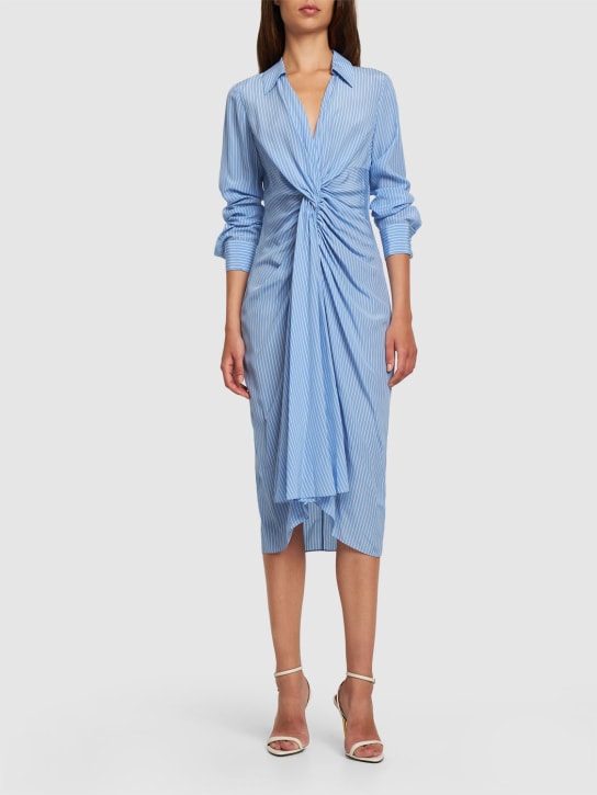 Michael Kors Collection: Gathered silk crepe shirt dress - Mavi/Beyaz - women_1 | Luisa Via Roma